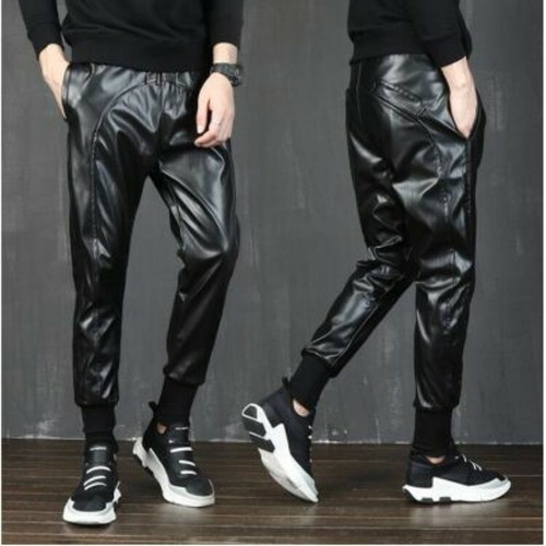 black leather baggy trousers
